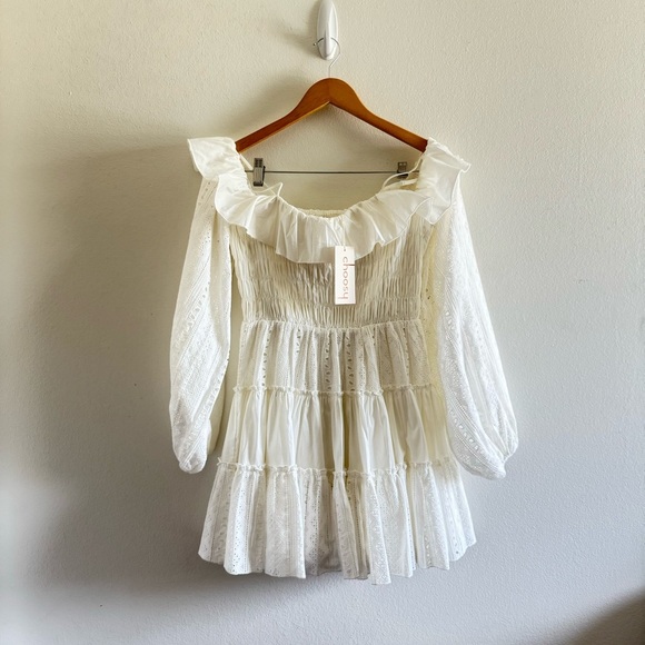 NWT Choosy White Endless Summer Eyelet Off the Shoulder Mini Dress Size Medium - Picture 4 of 15